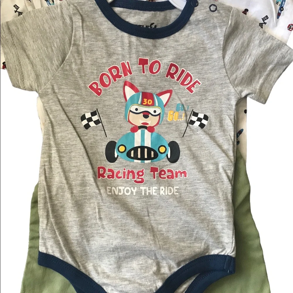Little Rebels ‘Born to Ride’ Three Piece Bodysuit Set 6-9 months Mix n Match Set